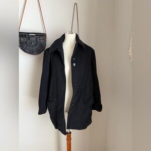 J Crew Black Wool Long Button Jacket, Size Medium